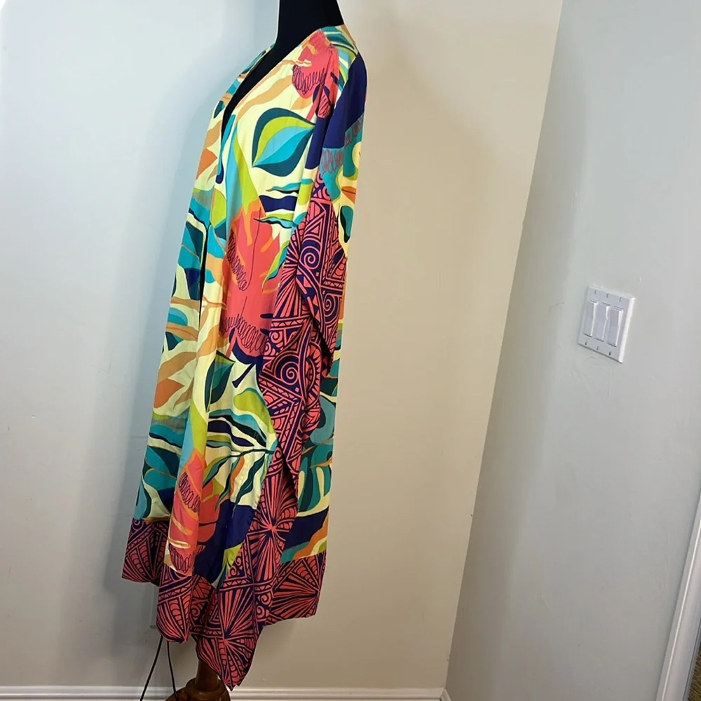 SOFT SURROUNDINGS Long Line Open Front Floral Kimono S/M - Picture 4 of 6